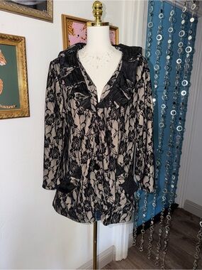 Y2K Euro Black Lace Overlay Coat Jacket